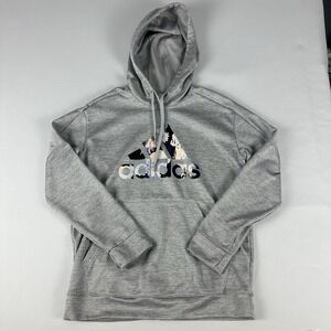 Adidas Hoodie Womens Large Activewear Pullover Sweatshirt Flower‎ Logo Gray